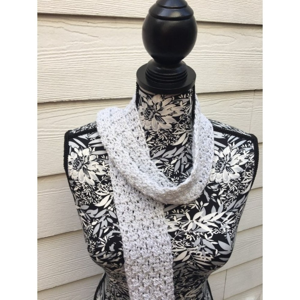 Scarf- Hand Crochet Silver Grey Glitter Scarf shimmering long light weig…